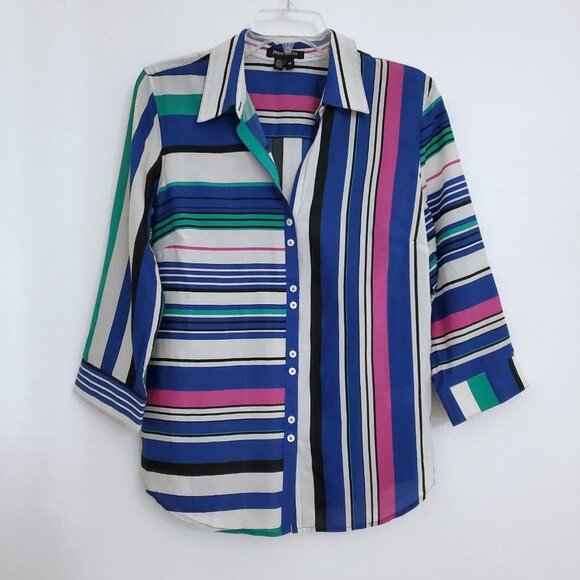 Paperwhite Women's Silk Blend Long Sleeve Collar Button Top Size 8 Striped - Picture 11 of 11